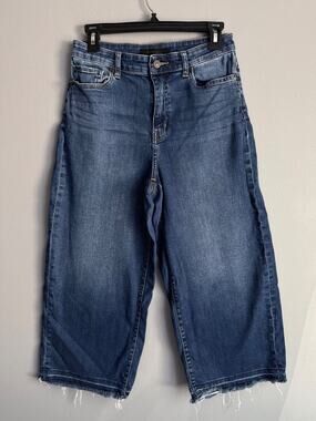Uniqlo Jeans Women Wide Leg Cropped Sz 26 Medium Blue Raw Hem Y2K Retro